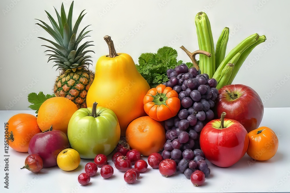 Vibrant Collection of Fresh Fruits & Vegetables: Pineapple, Apples, Oranges, Grapes, and More!
