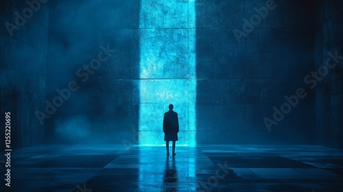 Mysterious light emergence abandoned space digital art dark mood