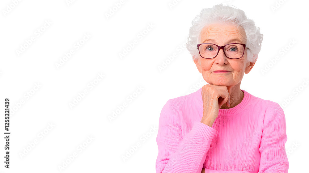Close up portrait of a happy thoughtful elderly woman, grandmother isolated on white background Close up portrait of a happy thoughtful elderly woman, grandmother isolated on white background