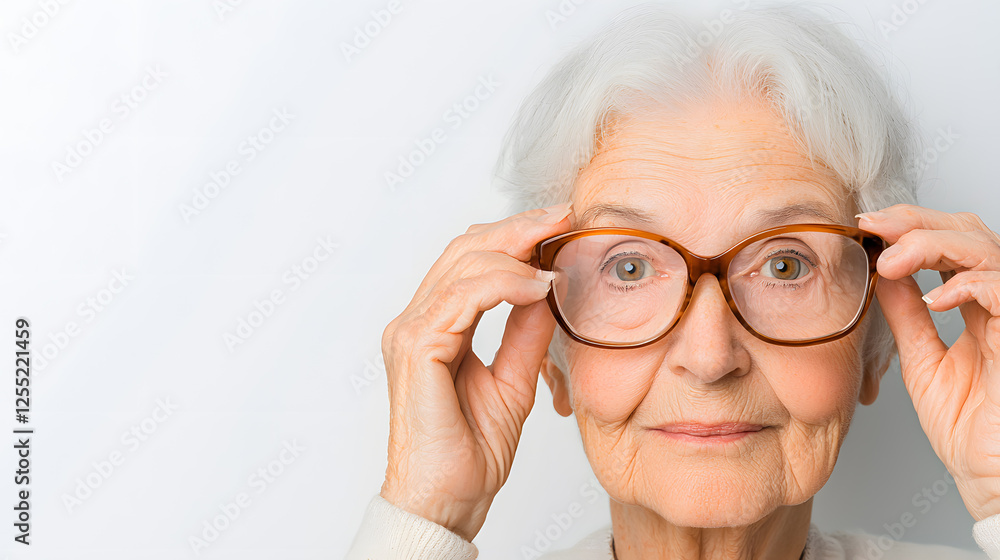 Close up portrait of a happy thoughtful elderly woman, grandmother isolated on white background Close up portrait of a happy thoughtful elderly woman, grandmother isolated on white background