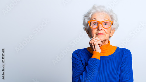 Close up portrait of a happy thoughtful elderly woman, grandmother isolated on white background