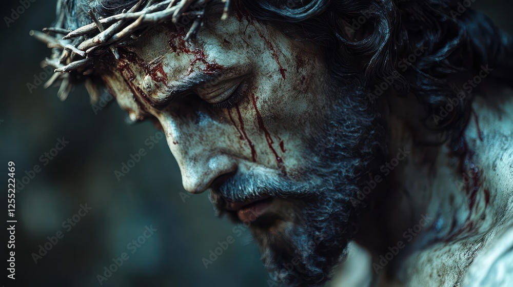 jesus christ with crown of thorns on his head profile jesus christ with crown of thorns on his head profile