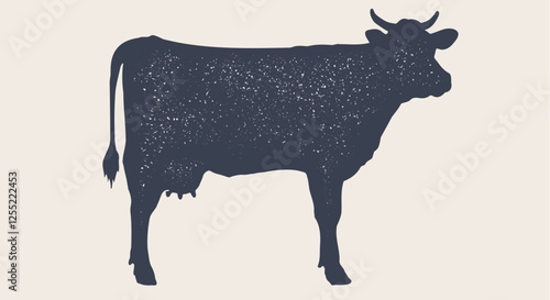 Cow, bull, beef. Hand drawn silhouette. Vintage retro print, black white cow, bull, beef sketch ink pencil drawing. Sketch artwork silhouette cow bull. Side view profile beef bull. Vector Illustration