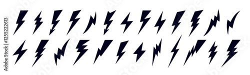Free Download Lightning, flash, thunderbolt. Energy flash icon set, thunderbolt lightning symbol. Graphic set of simple lightning, flash, thunderbolt, abstract shape, design elements. Vector Illustration - GFXLoad