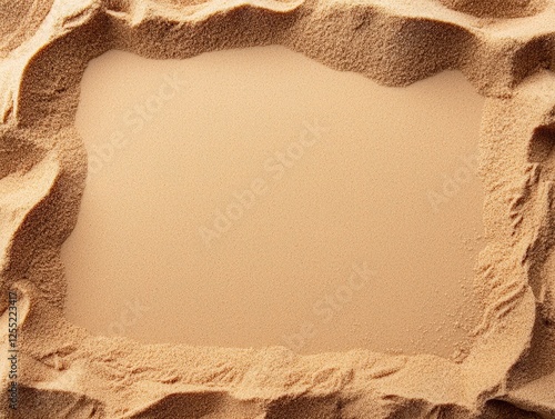 Square sand frame on beach for sandbox customization in realistic photography
