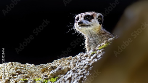Alert Meerkat on Rock Wildlife Close up Curious Animal Portrait African Mammal