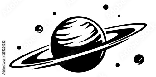 black illustration of planet or planet saturn without background