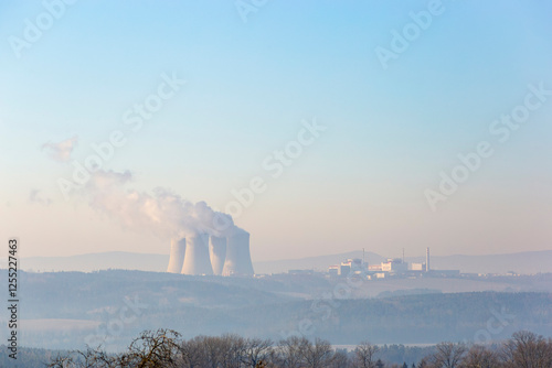 Obraz na płótnie Temelin Nuclear Power Plant in Czechia. Cold winter morning w salonie