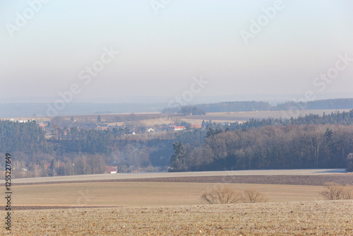 Obraz na płótnie Rural landscape on a cold winter morning. South Bohemia, Czechia w salonie