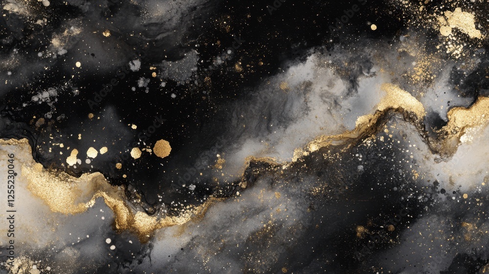 Obraz premium A cosmic black and gold nebula-inspired background with glowing accents