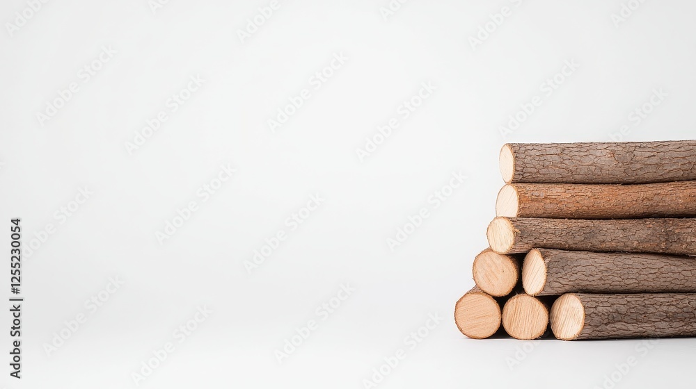 Obraz premium Stack of timber logs on a white background with realistic texture and ample copy space for design use