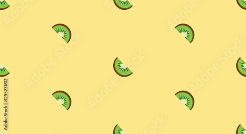 Seamless horizontal pattern with fresh kiwi fruit. Vector kiwi slices citrus repeat pattern for decoration and print. Repetition pattern