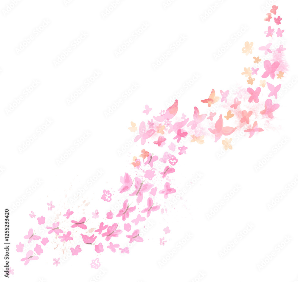 Pink butterflies and flowers background