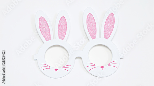 Easter glasses with bunny ears with pink frame on a white background
