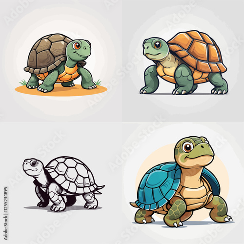 Cute cartoon turtle, Cute turtle character. cartoon drawing, sticker, vector illustration.	
