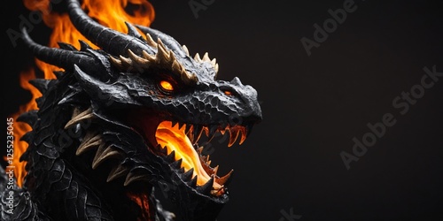 3D Dragon on a dark night background. Mythology creature. Dark fantasy. photo