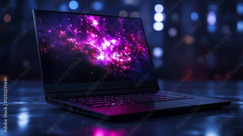 Powerful laptop in workspace with sleek design Powerful laptop in workspace with sleek design