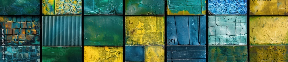 Generate an abstract background for the photo with several vertical rectangular panels in shades of green, blue and yellow. The color scheme should represent Brazil's flag. Generate an abstract background for the photo with several vertical rectangular panels in shades of green, blue and yellow. The color scheme should represent Brazil's flag.
