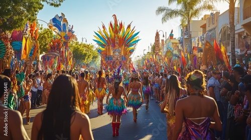 A group of friends in carnival costumes, enjoying the lively atmosphere of the celebration 