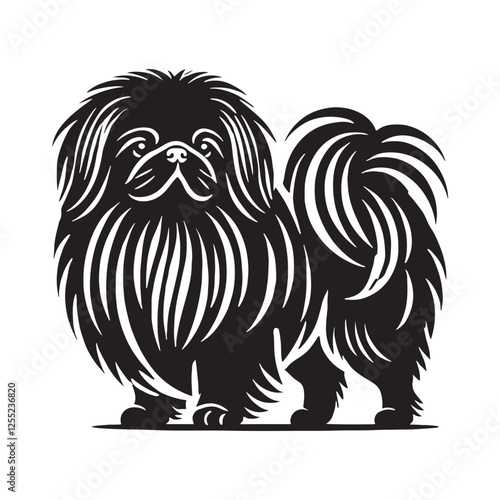 Charming Pekingese silhouette showcasing the breed’s signature fluff - Pekingese illustration - minimal Pekingese vector - dog silhouette
