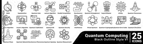 Quantum Computing icon set 25 in line style