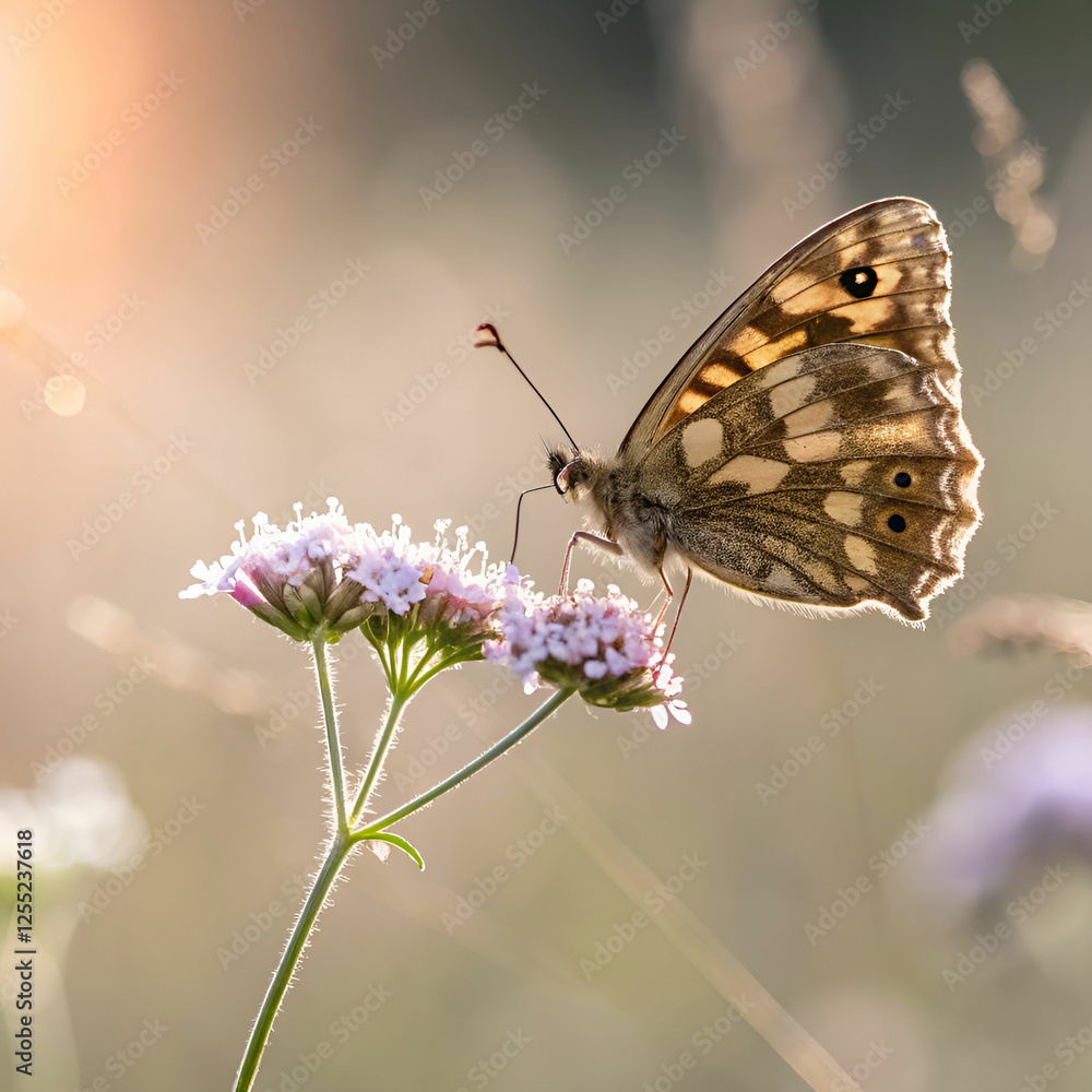 Obraz premium Selective focus shot of a speckled wood butterfly on a leaf.