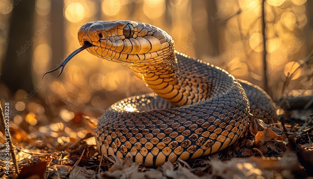 Fototapeta premium Golden Snake Basking In Autumn Sunlight