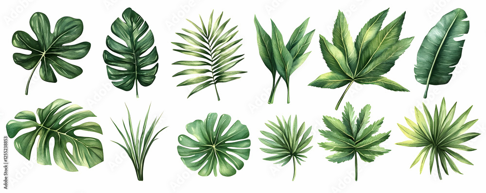 Tropical leaf collection; white background; design asset Tropical leaf collection; white background; design asset
