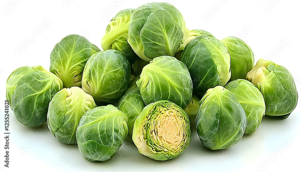 Pile of heap of piled up together, pouring Brussels sprouts isolated on white background. Create a photorealistic image of delicious Brussels sprouts with no shadows, isolated on a clear white Pile of heap of piled up together, pouring Brussels sprouts isolated on white background. Create a photorealistic image of delicious Brussels sprouts with no shadows, isolated on a clear white