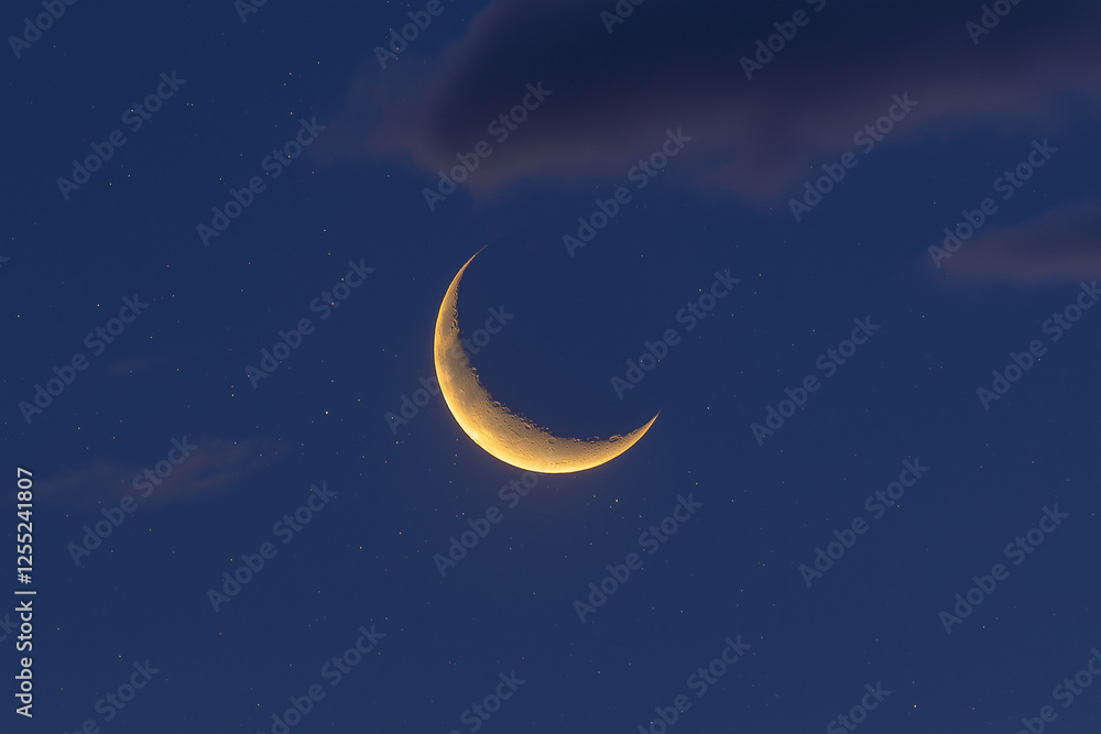 Fototapeta premium Crescent moon glowing in a serene night sky with twinkling stars