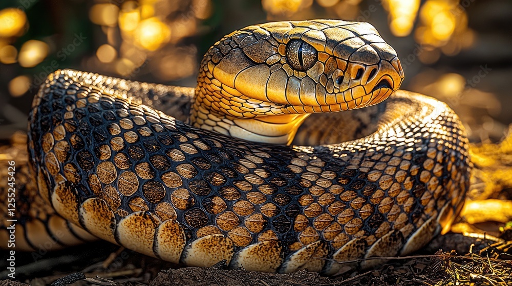 Golden Brown Snake Coiled In Sunlight Golden Brown Snake Coiled In Sunlight