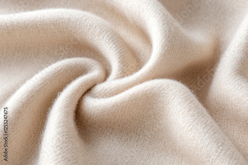 This rich cashmere fabric in warm beige features soft focus and gentle folds that create a flowing pattern. It exudes elegance and refinement, perfect for upscale textiles