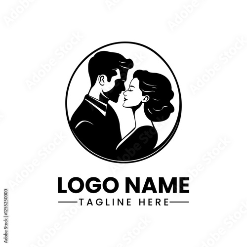 Silhouette of couple Romantic wedding woman and her husband vector logo, emblem