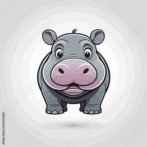 Cute cartoon hippo, Cute hippo character. cartoon drawing, label, vector illustration.	