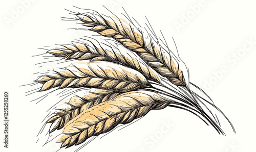 Vintage Wheat Ears and Cereal Crop Engraving Style Vector Illustration