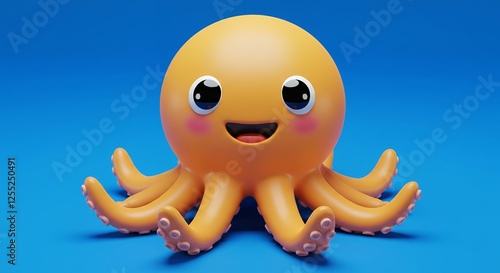 Cute cartoon octopus character with big eyes is smiling