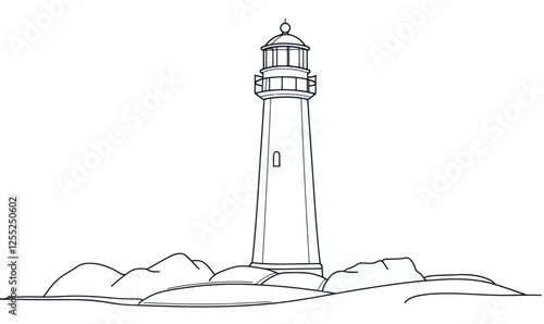 Minimalist One Line Drawing of Lighthouse Tower Vector Illustration