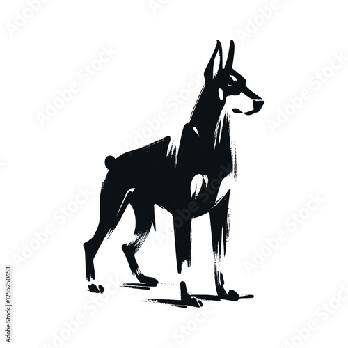 Minimalistic hand-drawn Doberman dog . black art work