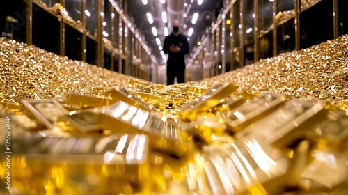 Abundant Gold Bullion Bars in a Well-Lit Vault for Financial Wealth photo