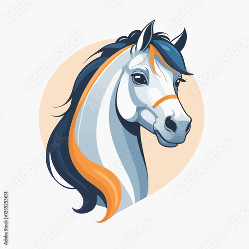 Cute cartoon horse, Cute horse character. cartoon drawing, label, vector illustration.	
