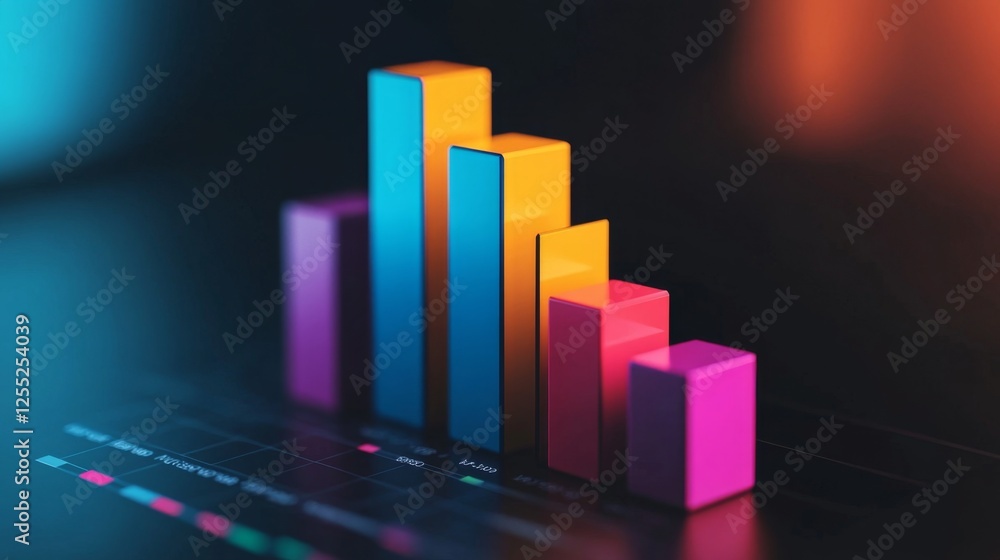 A digital marketing report with a staircase-style bar chart in different colors, showcasing brand performance. A digital marketing report with a staircase-style bar chart in different colors, showcasing brand performance.