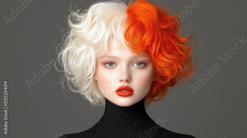 Woman with colorful hairstyle, studio shot, fashion