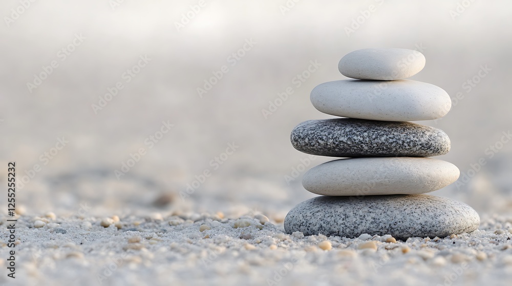 Beach Zen stones balance; peaceful ocean background; mindfulness Beach Zen stones balance; peaceful ocean background; mindfulness