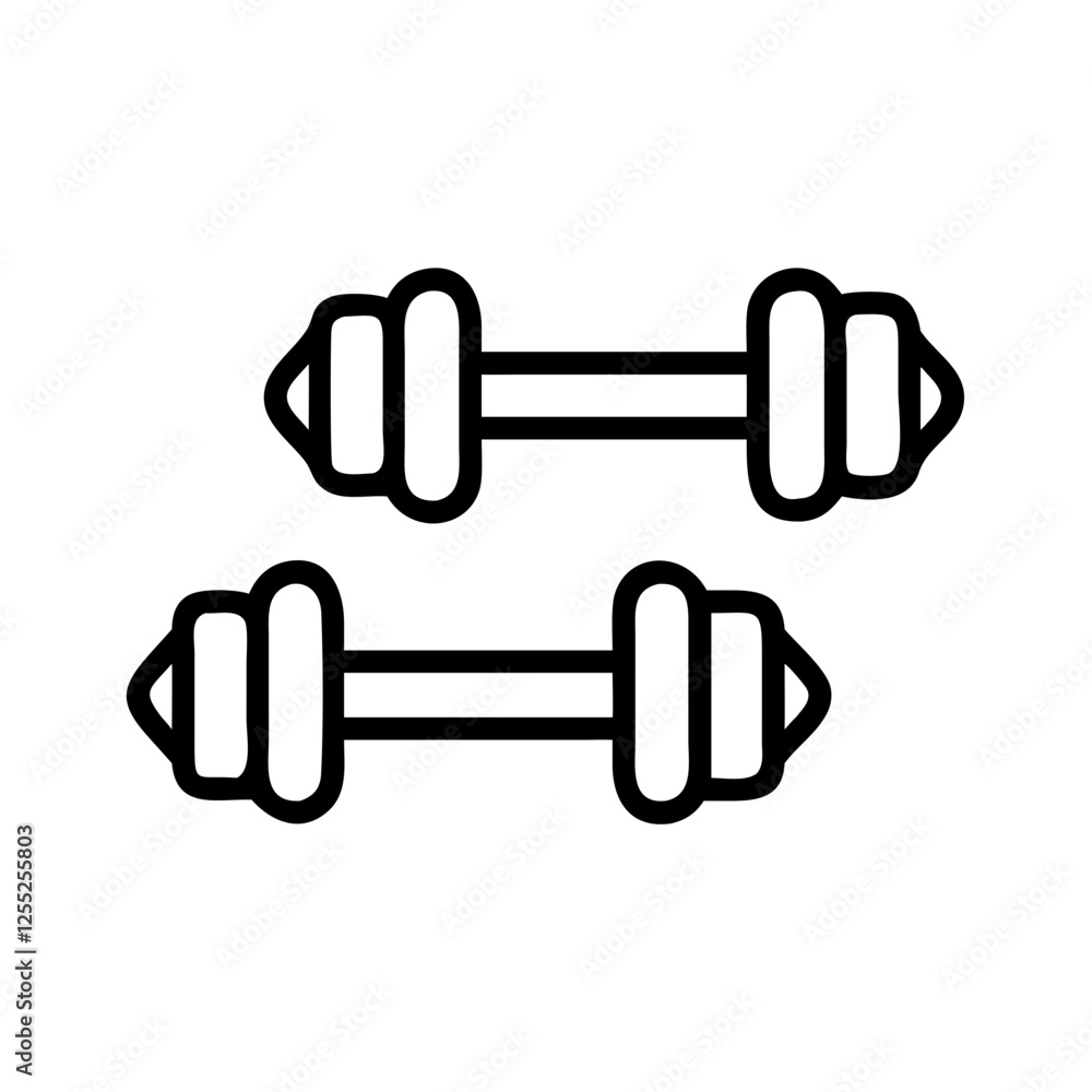 Simple line illustration of dumbbells, minimalist design, fitness equipment, black and white Simple line illustration of dumbbells, minimalist design, fitness equipment, black and white