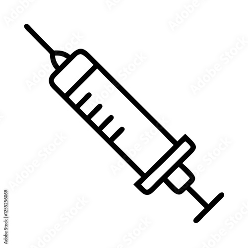 Simple line illustration of a syringe, minimalist design, black and white, medical equipment