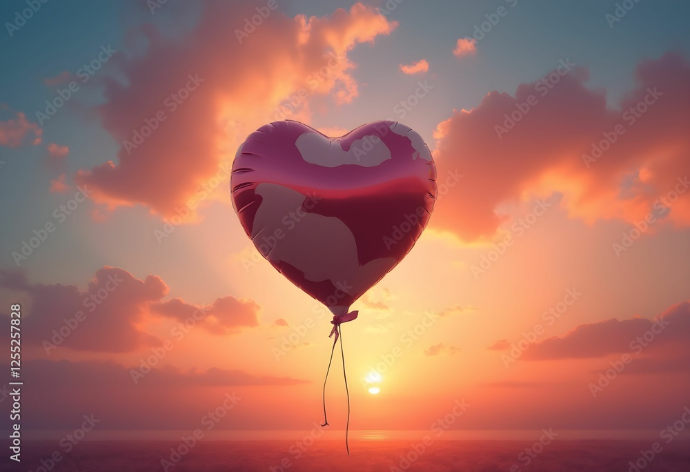 Fototapeta premium Heart-Shaped Balloon Against Golden Twilight