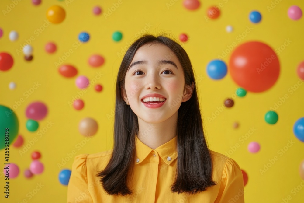 Fototapeta premium Cheerful Young Woman in Yellow Shirt