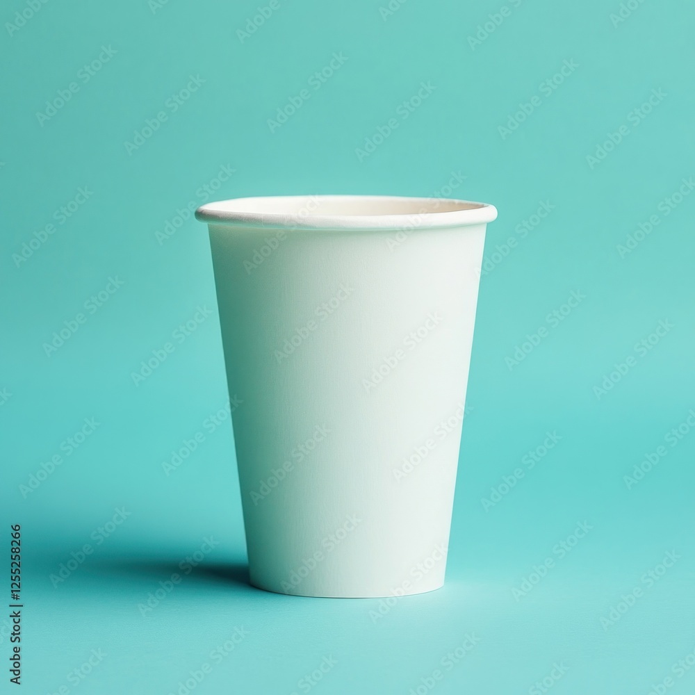 White paper cup on teal background; mockup for branding White paper cup on teal background; mockup for branding