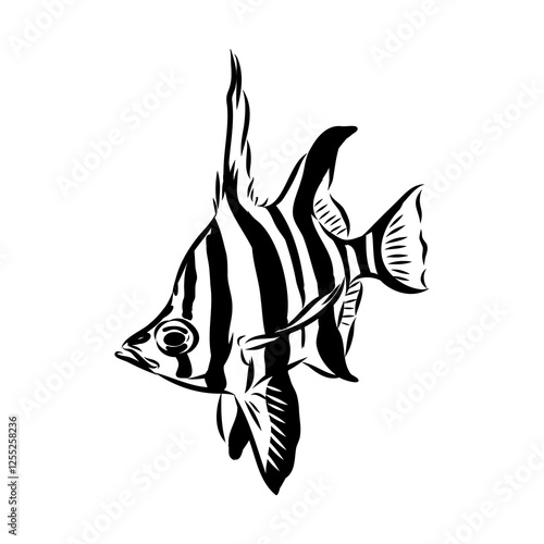 stickleback fish, vector sketch fish line ink sketch. Hand drawn