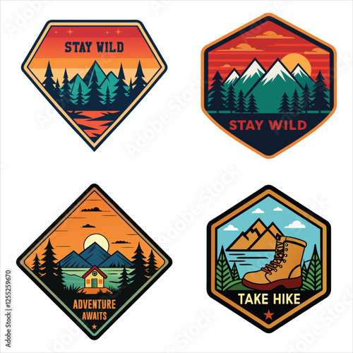 Summer Camp Badge Vector Featuring Summer Beach and Nature Label Illustration
